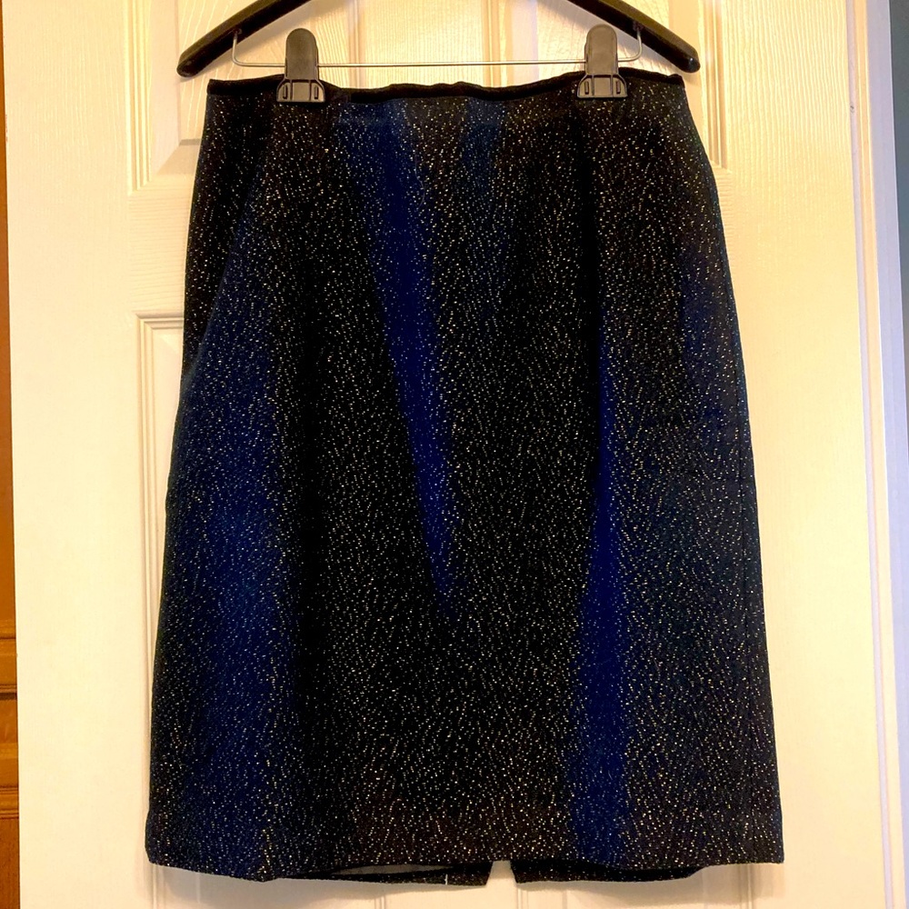 Talbots Black with Gold Metallic Thread Skirt - Size-14